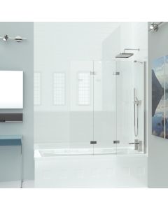 Kudos 3 Panel Framless In-Folding Bath Screen 1500 x 1250mm Silver Frame With Clear Glass