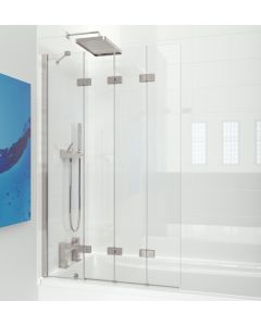 Kudos 4 Panel Framless In-Folding Bath Screen 1500 x 900mm Silver Frame With Claer Glass