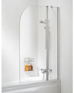 Lakes Curved Twin Panel Hinged Bath Screen 1400 x 1000mm Silver Frame Clear Glass
