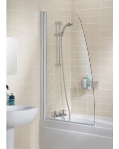 Lakes Sculpted Hinged Bath Screen 1400 x 860mm Silver Frame Clear Glass