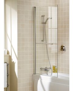 Lakes Square Hinged Bath Screen With Towel Rail 1500 x 800mm Silver Frame Clear Glass