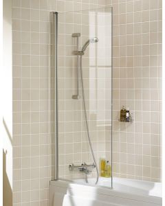 Lakes Square Hinged Bath Screen 1500 x 800mm Silver Frame Clear Glass 8mm