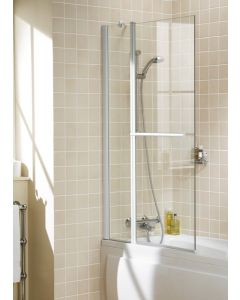 Lakes Square Twin Panel Hinged Bath Screen With Towel Rail 1500 x 970mm Silver Frame Clear Glass