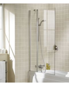 Lakes Square Twin Panel Hinged Bath Screen 1500 x 970mm Silver Frame Clear Glass