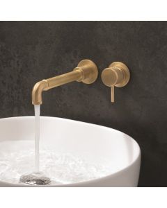 Crosswater MPRO Industrial Wall Mounted Basin Mixer Unlacquered Brushed Brass