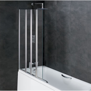 Volente 1000mm 1 Fixed and 3 Folding Panel Bath Screen Silver Frame, Clear Glass Left Handed