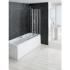 Volente 1000mm 1 Fixed and 3 Folding Panel Bath Screen Silver Frame, Clear Glass Right Handed