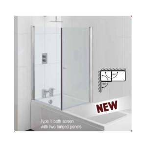 Type 1 Screen Accross Bath for 900mm Silver Frame, Clear Glass