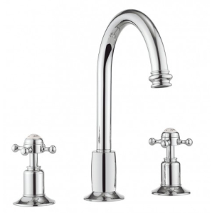 Crosswater Belgravia Crosshead 3 Tap Hole Tall Spout Basin Mixer With Pop Up Waste Chrome