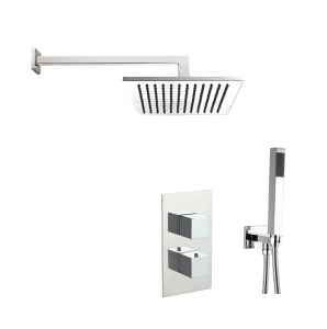 Just Taps Athena Square Thermostatic Shower Valve Fixed Head & Square Pencil Handset