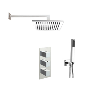 Just Taps Kubix 3 Control Square Thermostatic Shower Valve Fixed Head & Pencil Handset