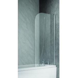 Genesis 6mm Plain Curved Hinged Bath Screen Silver Frame With Clear Glass