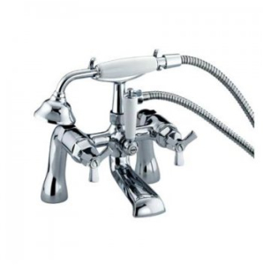 Heritage Gracechurch Deco Deck Mounted Bath Shower Mixer Chrome With Hose & Handset