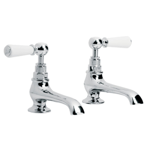 Lefroy Brooks Classic White Lever Long Nose Basin Pillar Taps (pair)