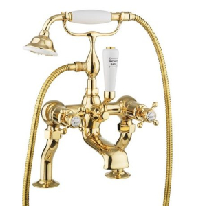 Crosswater Belgravia Crosshead Bath Shower Mixer With Hose & Handset Unlacquered Brass
