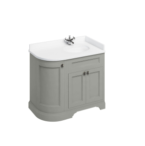 Burlington Freestanding 100 Curved Corner Vanity Unit Right Hand - Dark Olive And Minerva White Worktop With Integrated White Basin