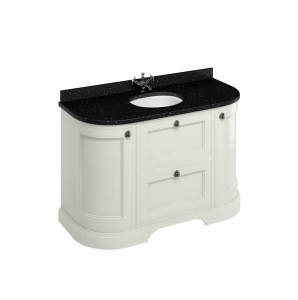 Burlington Freestanding 134 Curved Vanity Unit with drawers - Sand and Minerva black granite worktop with integrated white basin