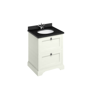 Burlington Freestanding 65 Vanity Unit with 2 drawers - Sand and Minerva black granite worktop with integrated white basin