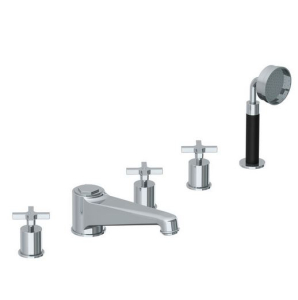 Lefroy Brooks Janey Mac Cross Handle Five Hole Bath Filler With Diverter & Pull Out Hand Shower - Chrome 