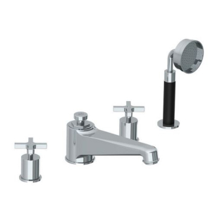 Lefroy Brooks Janey Mac Cross Handle Four Hole Bath Filler With Pull Out Hand Shower - Chrome