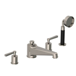 Lefroy Brooks Janey Mac Lever Handle Four Hole Bath Filler With Pull Out Hand Shower Nickel 