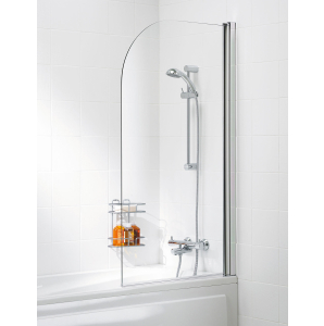Lakes Curved Hinged Bath Screen 1400 x 800mm Silver Frame Clear Glass