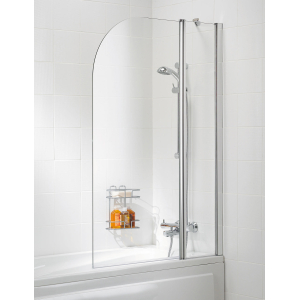 Lakes Curved Twin Panel Hinged Bath Screen 1400 x 1000mm Silver Frame Clear Glass