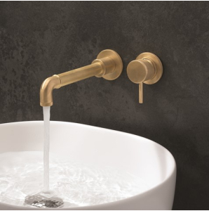 Crosswater MPRO Industrial Wall Mounted Basin Mixer Unlacquered Brushed Brass
