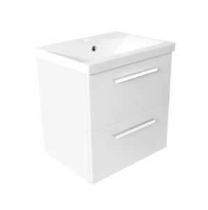 Just Taps Pace 490 x 380 White Gloss Wall Mounted Basin & Unit 2 Drawer