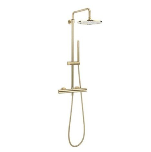 Crosswater Design exposed thermostatic shower valve with Dial fixed head and pencil shower kit - Brushed Brass