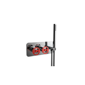 Crosswater UNION Recessed Inc Handset Chrome With Red Hand Wheels ( 2 Outlet ) - Trim Set Only