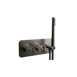Crosswater UNION Recessed Shower Valve Inc Handset With Hand Wheels Brushed Black Chrome ( 2 Outlet )