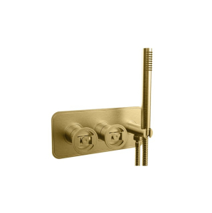 Crosswater UNION Recessed Shower Valve Inc Handset With Hand Wheels Brushed Brass ( 2 Outlet )