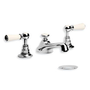 Lefroy Brooks Classic White Lever 3 Hole Basin Mixer With Pop up Waste